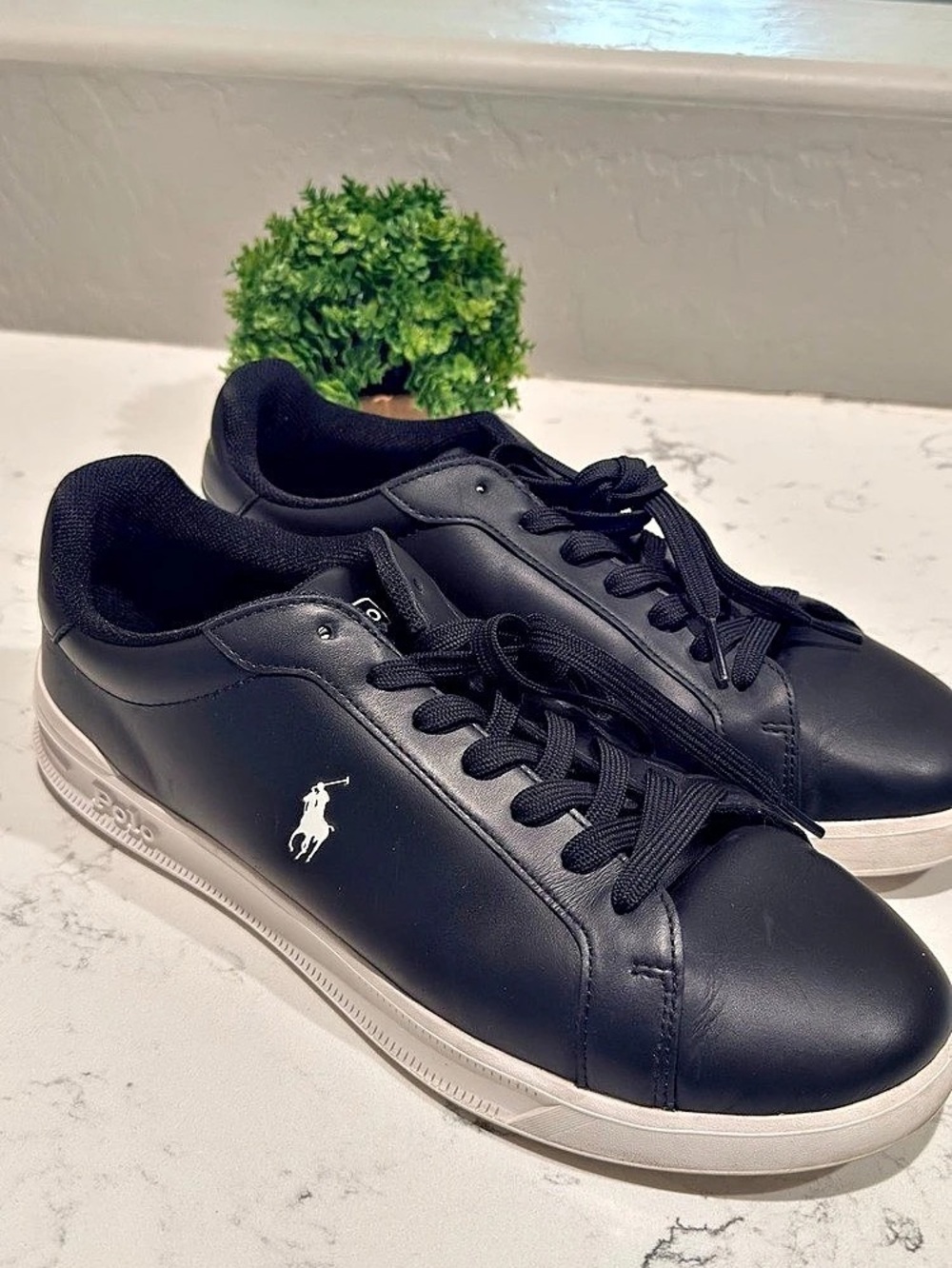 Polo Ralph Lauren Heritage Court Leather Sneaker Black & White US 11